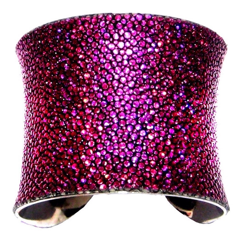 Metallic Genuine Stingray Cuff Bracelet in Magenta image 1