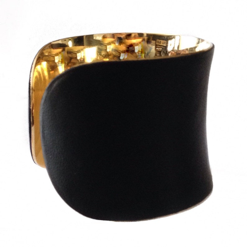 Black Lambskin Leather Gold Lined Cuff Bracelet by UNEARTHED image 5