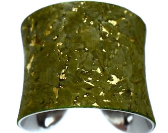 Gold Embossed Green Cork Finished Leather Cuff - by UNEARTHED