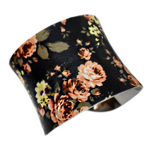 Black Floral Rose Print VEGAN Leather Cuff Bracelet by UNEARTHED image 8