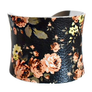 Black Floral Rose Print VEGAN Leather Cuff Bracelet by UNEARTHED image 10