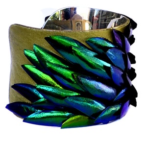 Jewel Beetle Wing Silver Lined Cuff Bracelet by UNEARTHED image 2