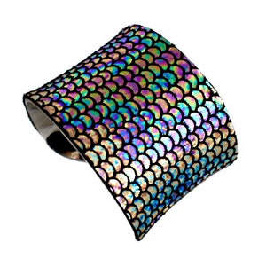 Iridescent Metallic Fish Scale Print Leather Cuff Bracelet by UNEARTHED image 7