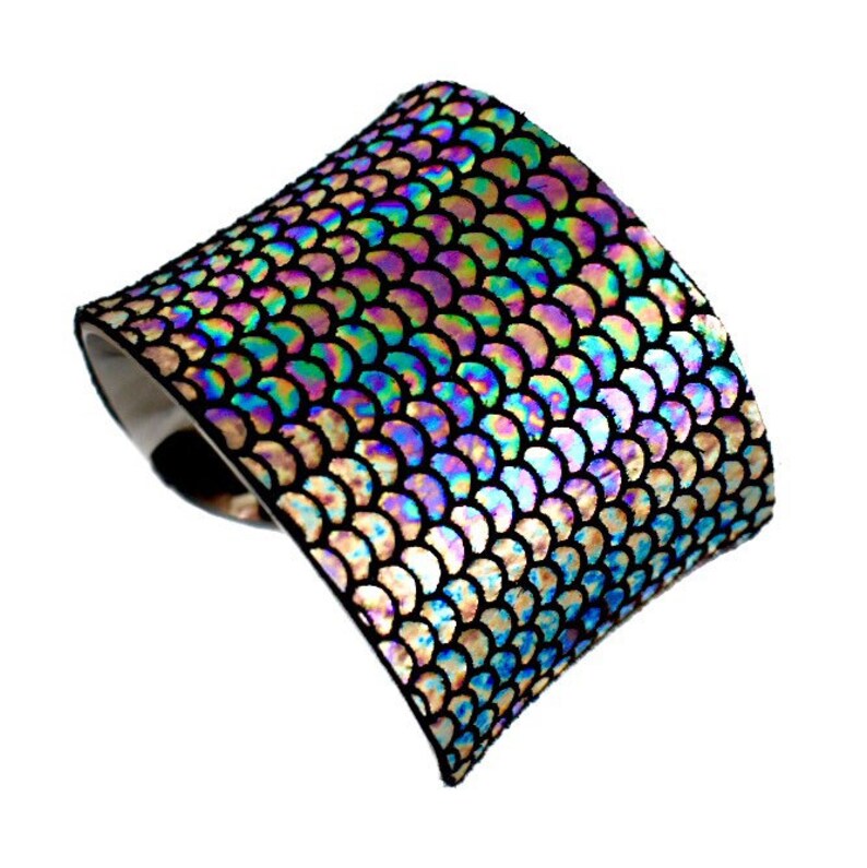 Iridescent Metallic Fish Scale Print Leather Cuff Bracelet by UNEARTHED image 7