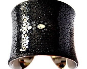 Black Polished Stingray Center Cut Cuff Bracelet - by UNEARTHED
