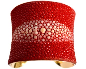 Bright Red Center Cut Stingray Gold Lined Cuff - by UNEARTHED