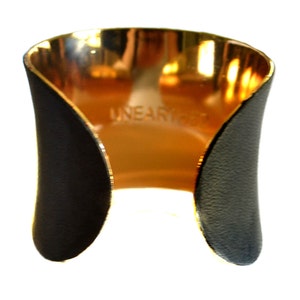 Dark Asphalt Grey Lambskin Leather Gold Cuff Bracelet by UNEARTHED image 4