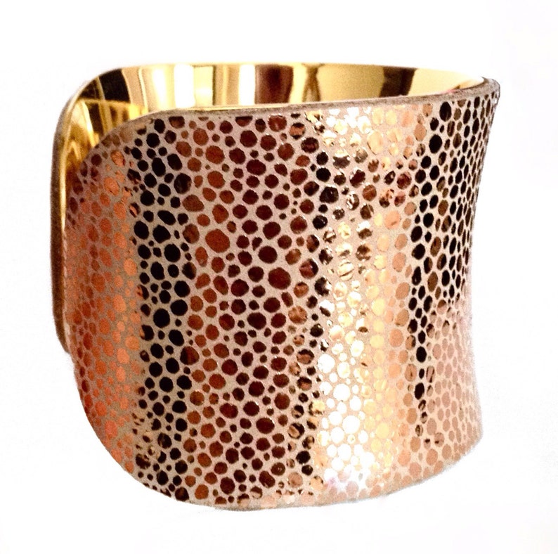 Rose Gold Metallic Leather Cuff Bracelet by UNEARTHED image 4