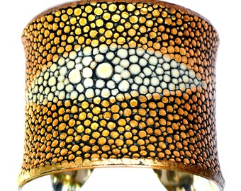 Metallic Gold Genuine Stingray Leather Center Cut Cuff Bracelet