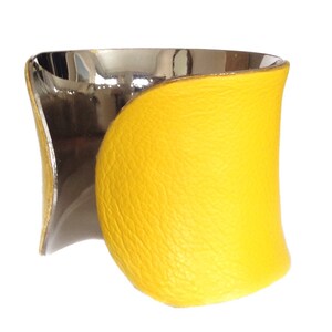 Bright Yellow Leather Silver Lined Cuff Bracelet by UNEARTHED image 4