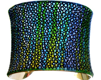 Metallic Yellow Streaked Stingray Silver Lined Cuff Bracelet - by UNEARTHED