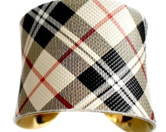 VEGAN Plaid Faux Leather Cuff Bracelet - by UNEARTHED