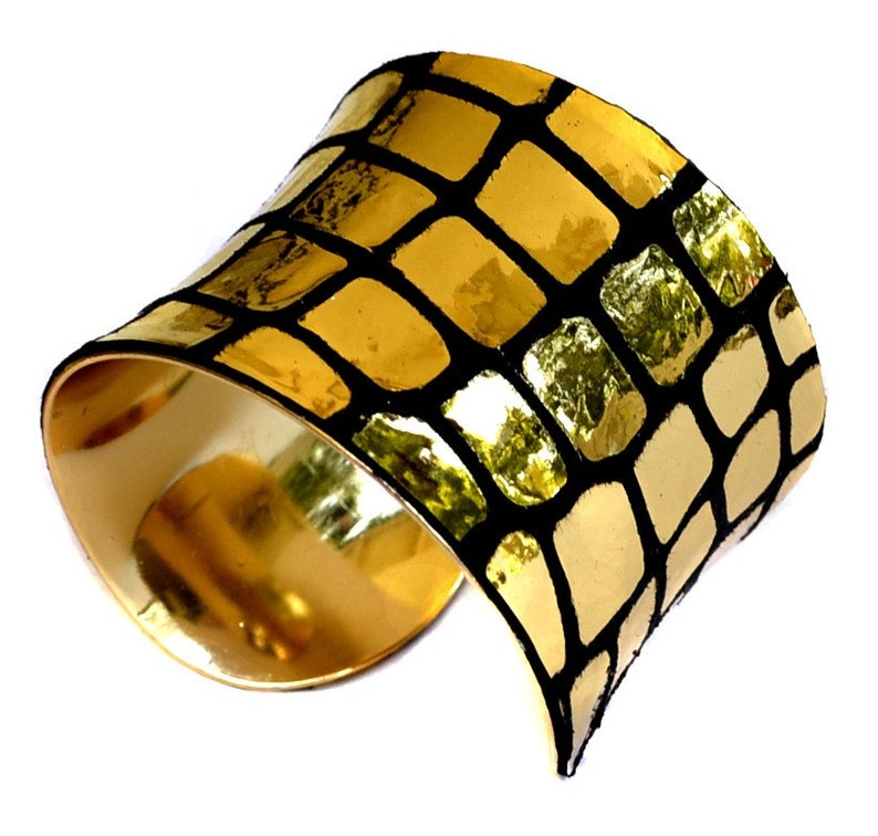 Metallic Gold Mirrorball Leather Gold Lined Cuff by UNEARTHED image 4