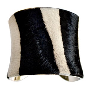 Black and White Striped Calf Hair Cuff Bracelet by UNEARTHED image 1