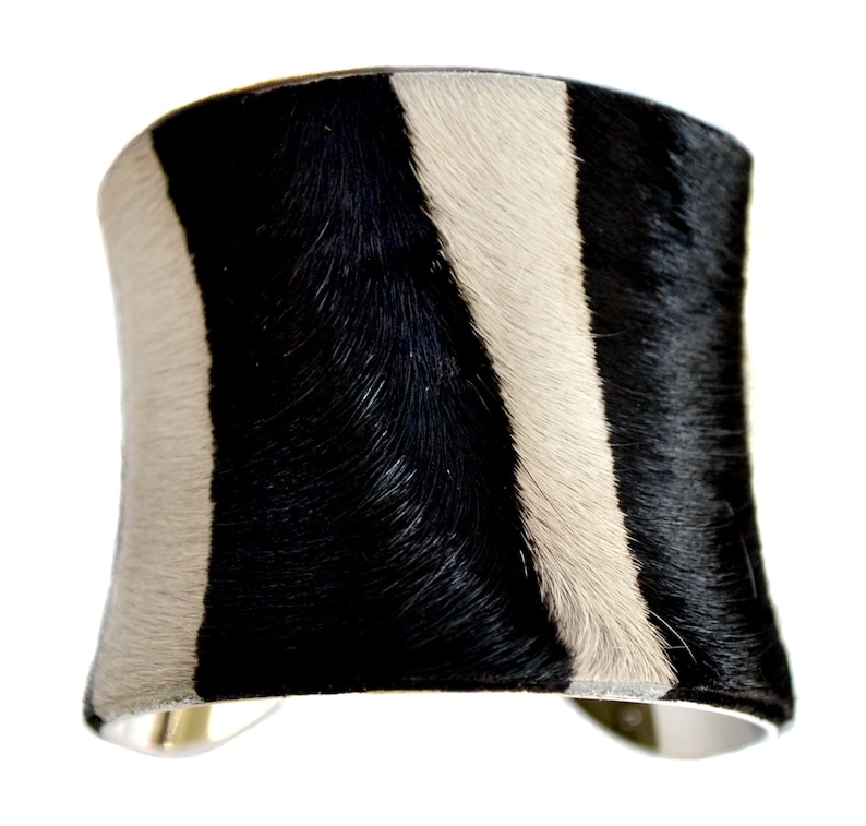Black and White Striped Calf Hair Cuff Bracelet by UNEARTHED image 1