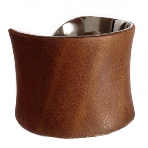 Mocha Brown Distressed Leather Silver Lined Cuff Bracelet by UNEARTHED image 4