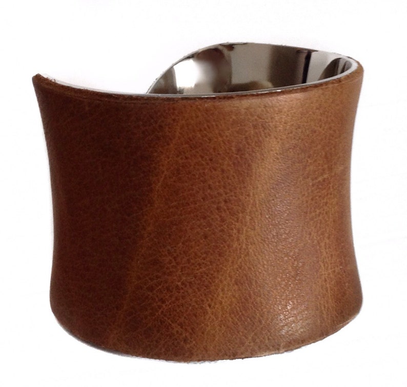 Mocha Brown Distressed Leather Silver Lined Cuff Bracelet by UNEARTHED image 4