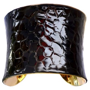 Brown Tortoise Shell Patent Leather Gold Lined Cuff Bracelet - by UNEARTHED