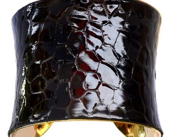 Brown Tortoise Shell Patent Leather Gold Lined Cuff Bracelet - by UNEARTHED
