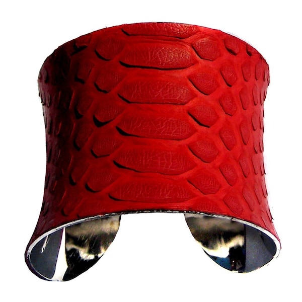 Snakeskin Cuff Bracelet in Bright Red Matte Finish - by UNEARTHED