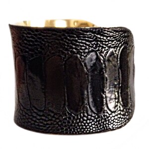 Black Ostrich Leather Cuff Bracelet by UNEARTHED image 2