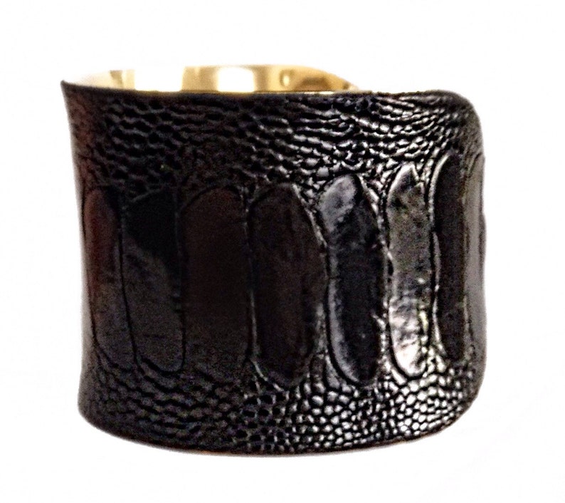 Black Ostrich Leather Cuff Bracelet by UNEARTHED image 2