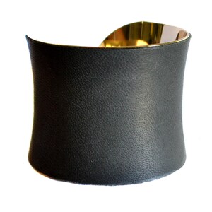 Dark Asphalt Grey Lambskin Leather Gold Cuff Bracelet by UNEARTHED image 2