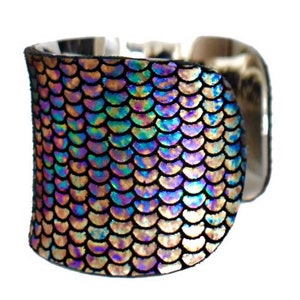 Iridescent Metallic Fish Scale Print Leather Cuff Bracelet by UNEARTHED image 6