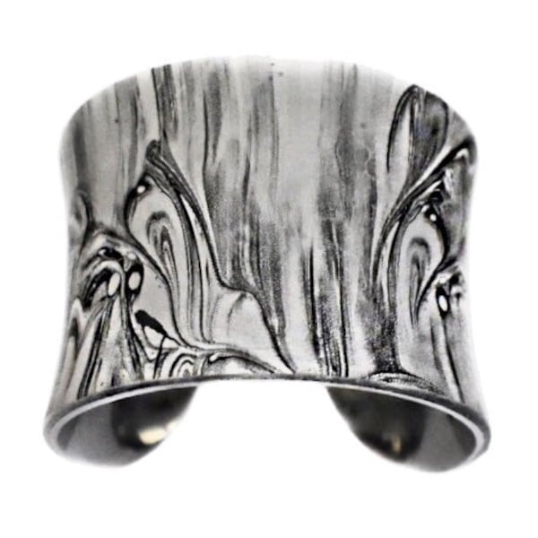 Black and White Marbled Leather Silver Lined Cuff - by UNEARTHED