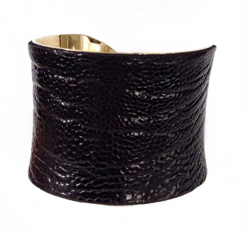 Black Ostrich Leather Cuff Bracelet, leather cuff, bangle bracelet, leather bracelet by UNEARTHED image 6
