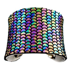 Iridescent Metallic Fish Scale Print Leather Cuff Bracelet by UNEARTHED image 1