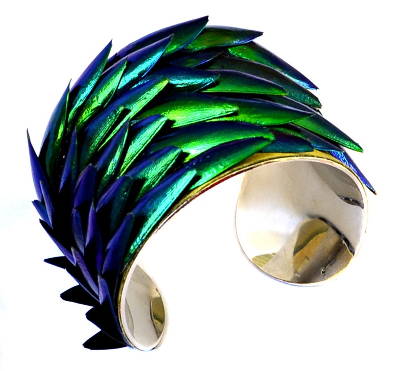 Jewel Beetle Wing Silver Lined Cuff Bracelet by UNEARTHED image 5