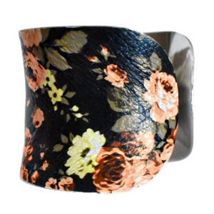 Black Floral Rose Print VEGAN Leather Cuff Bracelet by UNEARTHED image 5