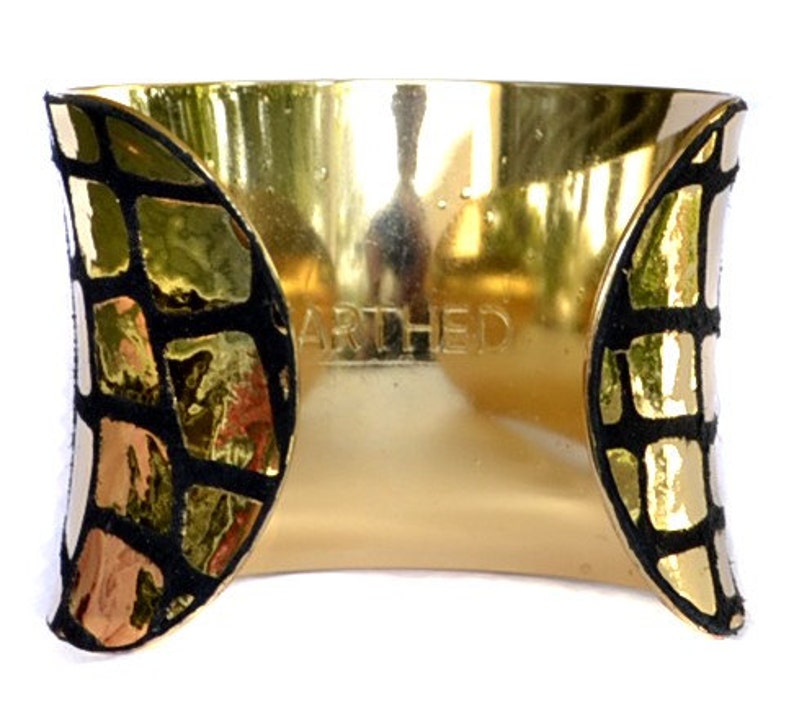 Metallic Gold Mirrorball Leather Gold Lined Cuff by UNEARTHED image 2