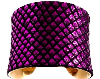 Purple Dragon Scale Leather Cuff Bracelet - by UNEARTHED