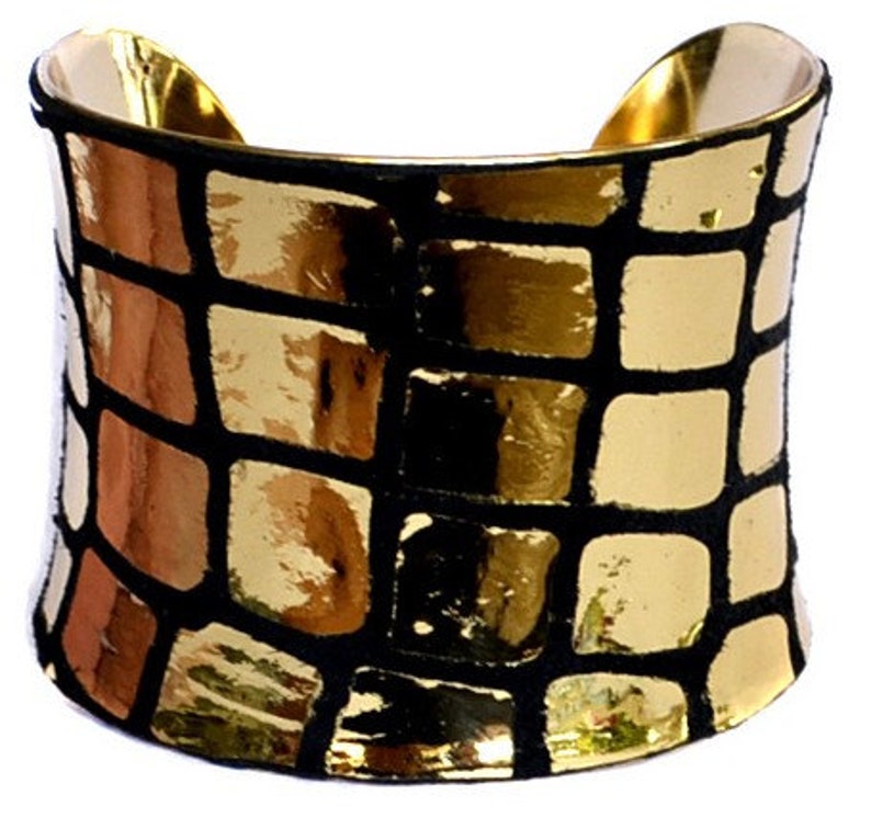 Metallic Gold Mirrorball Leather Gold Lined Cuff by UNEARTHED image 3
