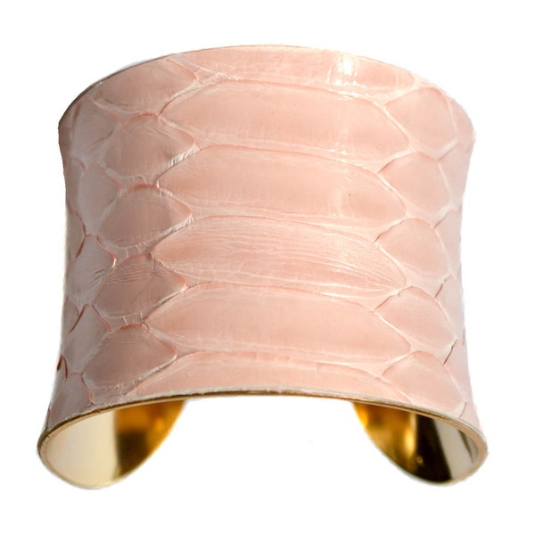 Rose Petal Pink and Gold Snakeskin Cuff Bracelet - by UNEARTHED