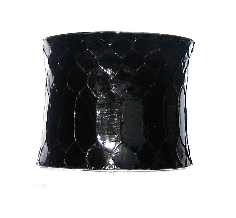 Glossy Black Snakeskin Silver Lined Cuff by UNEARTHED image 3