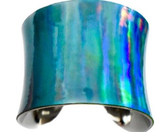 Iridescent Blue VEGAN Patent Leather Cuff Bracelet  - by UNEARTHED