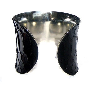 Glossy Black Snakeskin Silver Lined Cuff by UNEARTHED image 2