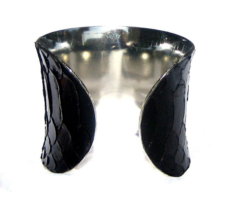 Glossy Black Snakeskin Silver Lined Cuff by UNEARTHED image 2