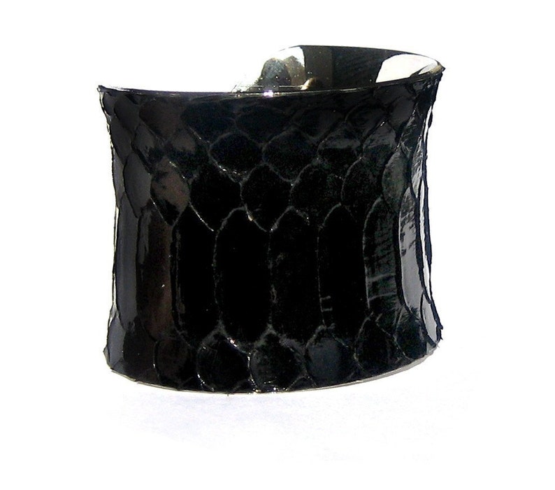 Glossy Black Snakeskin Silver Lined Cuff by UNEARTHED image 5