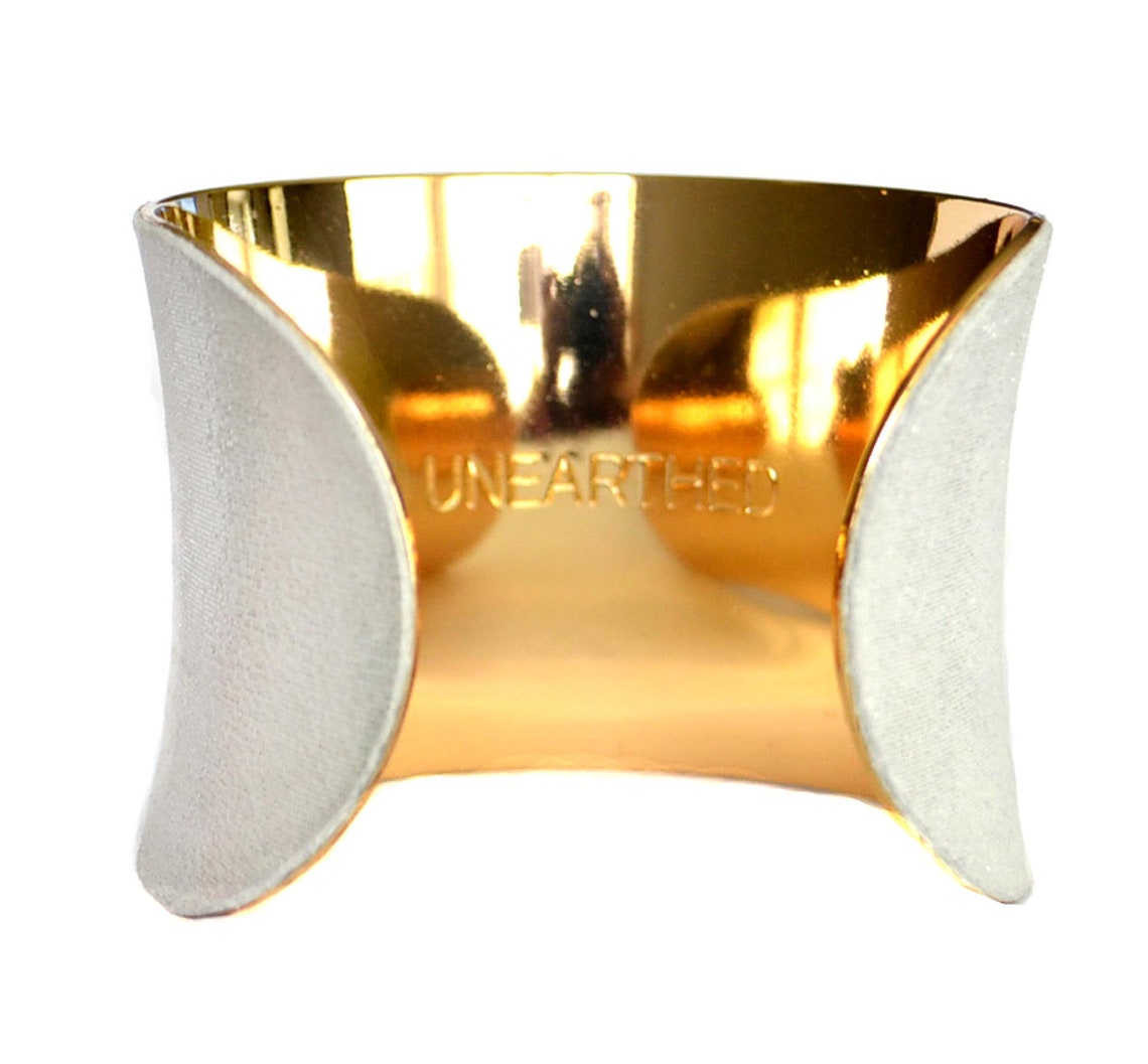 Metallic White Leather Gold Lined Cuff Bracelet by UNEARTHED Etsy