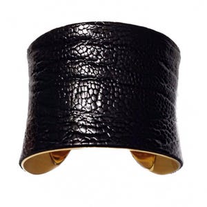 Black Ostrich Leather Cuff Bracelet, leather cuff, bangle bracelet, leather bracelet - by UNEARTHED