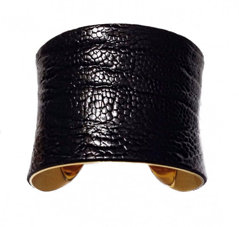 Black Ostrich Leather Cuff Bracelet, leather cuff, bangle bracelet, leather bracelet by UNEARTHED image 1