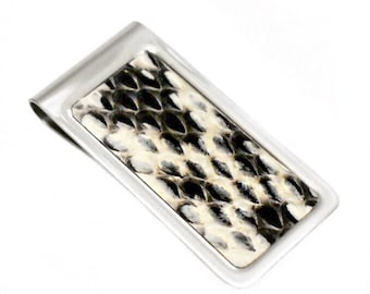 Black and Ivory Snakeskin Leather Money Clip - by UNEARTHED