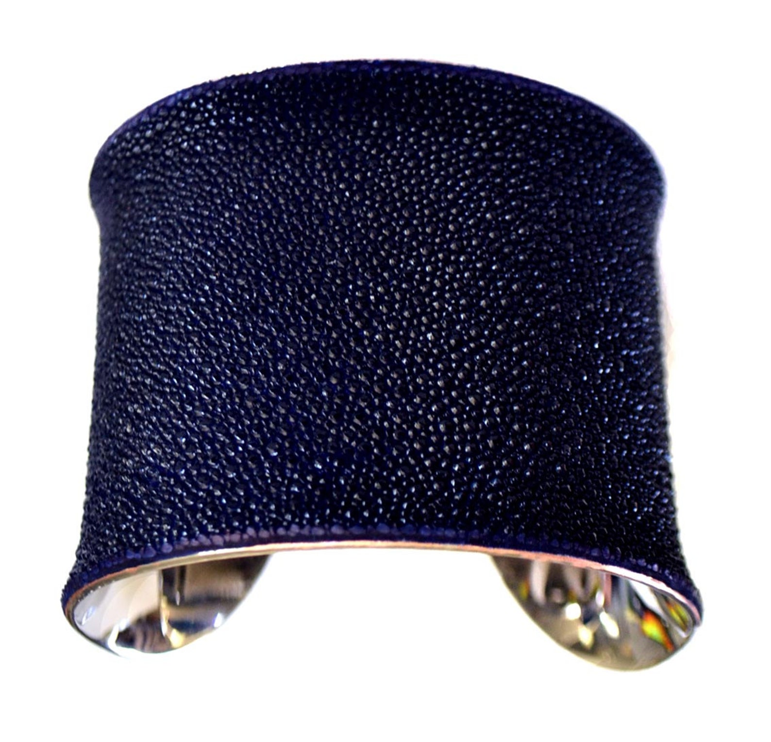 Navy Blue Stingray Silver Lined Cuff Bracelet by UNEARTHED Etsy