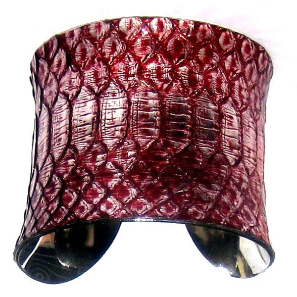 Metallic Silver and Red Snakeskin Cuff - by UNEARTHED
