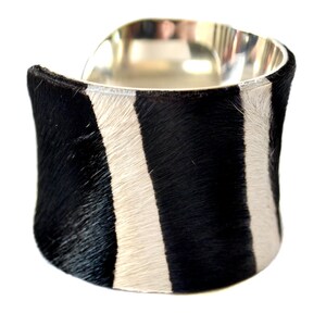 Black and White Striped Calf Hair Cuff Bracelet by UNEARTHED image 5
