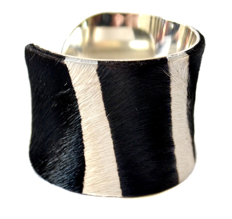 Black and White Striped Calf Hair Cuff Bracelet by UNEARTHED image 5